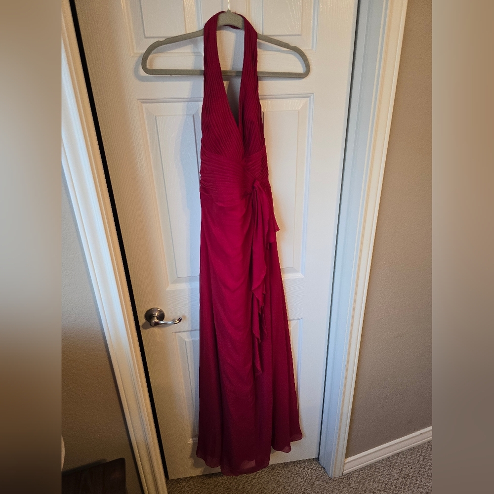 Stunning And Elegant Long, Red Halter Dress, David's Bridal, SIZE 2